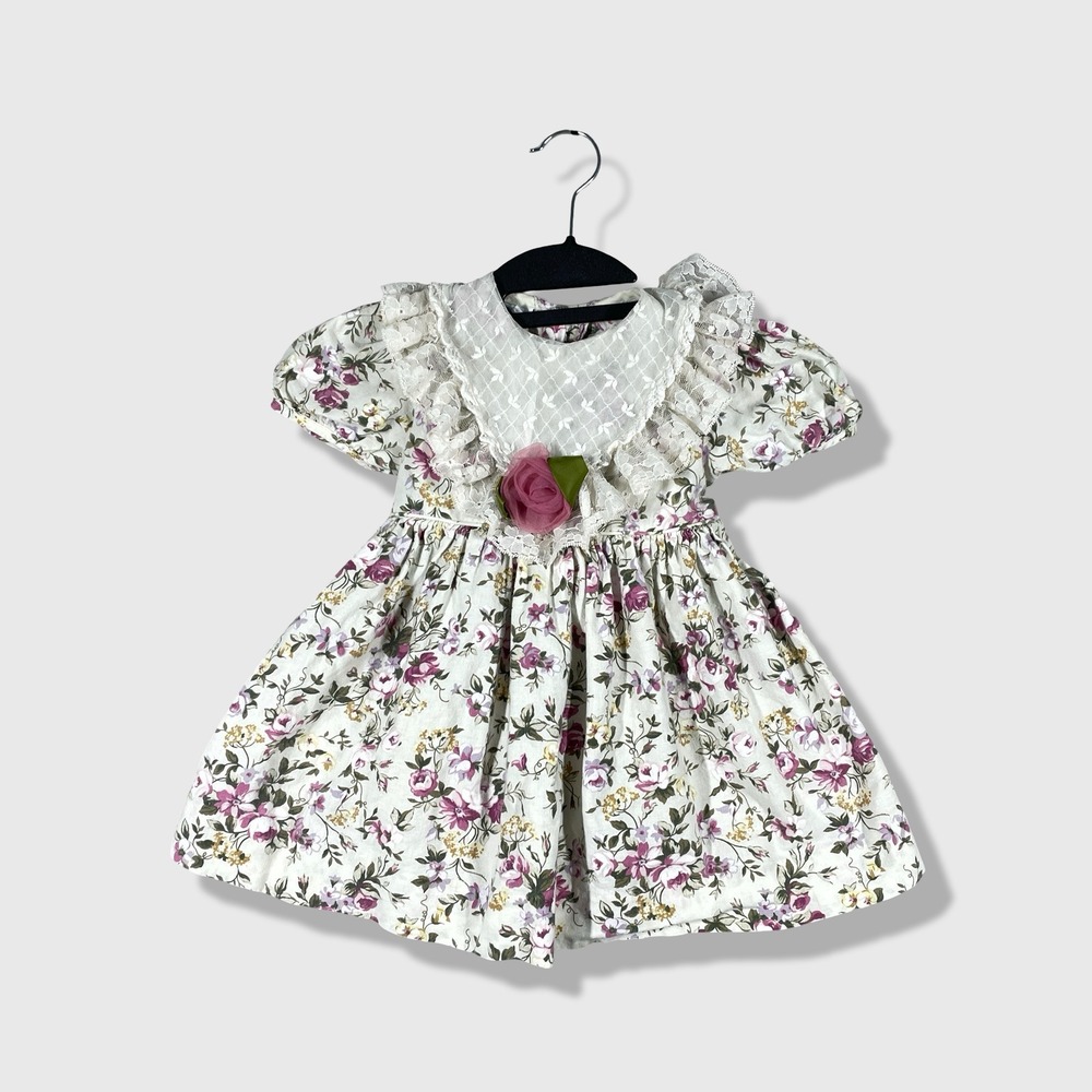Rare Editions Floral Dress Kids 3T White Vintage Cottagecore Prairie Victorian